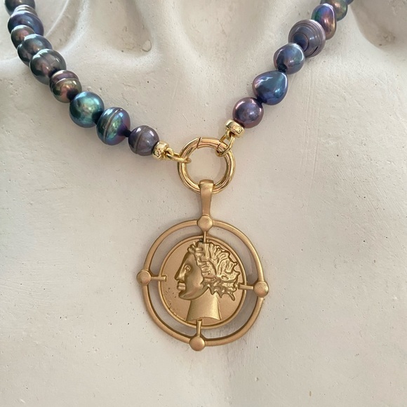 WinterLemon Jewelry - Hand Knotted Gray Pearl Necklace Coin Charm Removable Pendant Jewelry